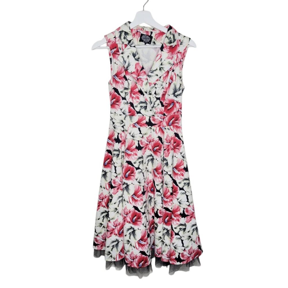 Hearts & Roses Mid Length Pin Up Style Floral Swing Dress Size S Small #3306